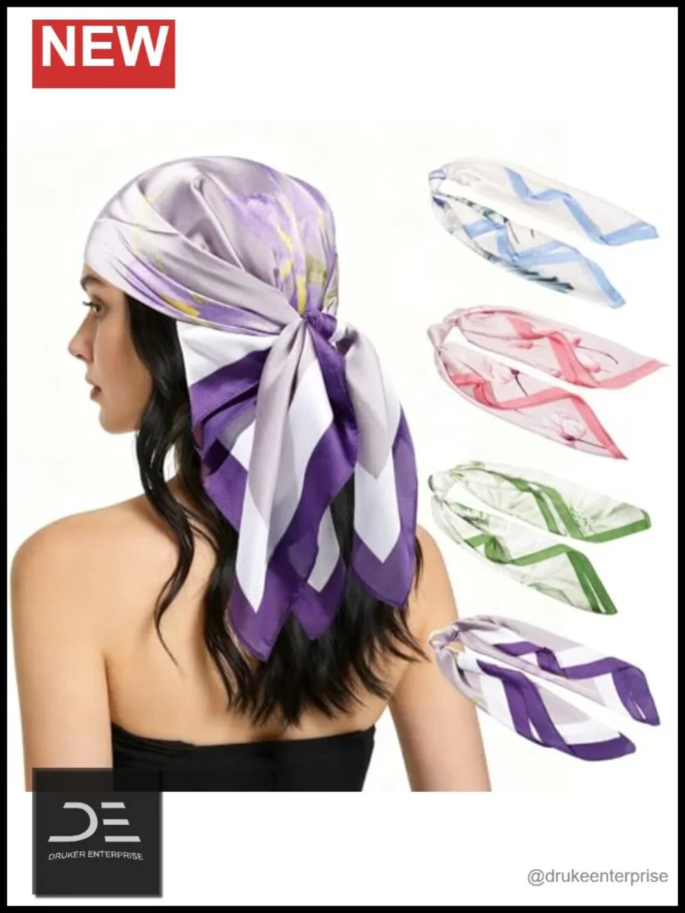 4-Pack Square Silk-Like Scarves for Women Lightweight Hair Neck Scarf 26